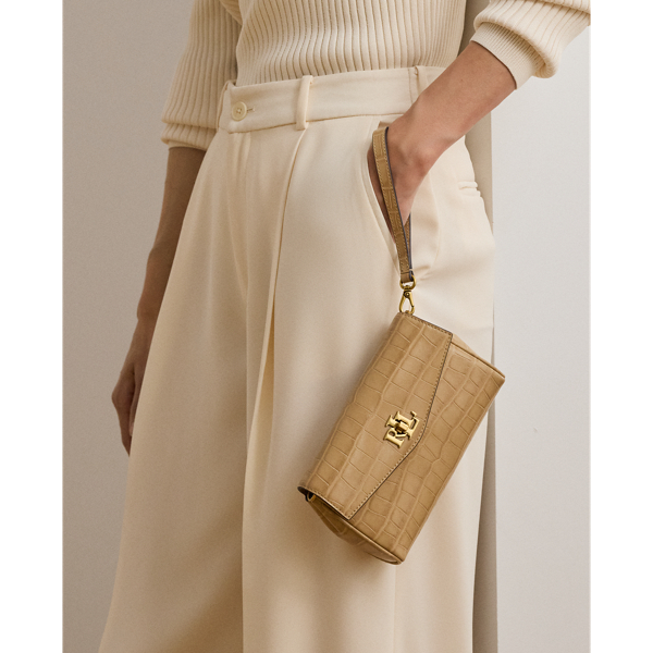Tan Croc-Embossed Tanner Crossbody Wallet Lauren 9