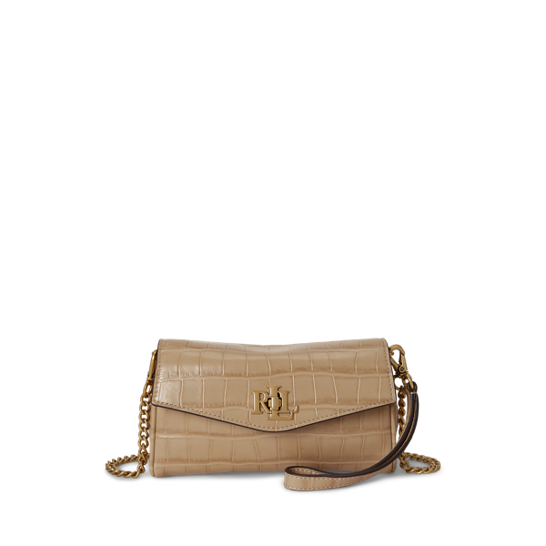 Tan Croc-Embossed Tanner Crossbody Wallet Lauren 1