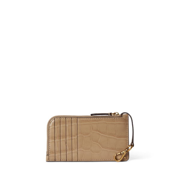 Tan Croc-Embossed Leather L-Zip Card Case Lauren 2