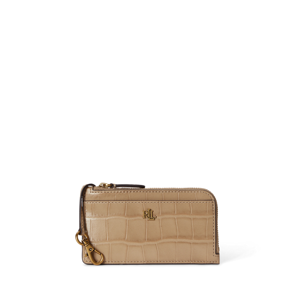 Tan Croc-Embossed Leather L-Zip Card Case Lauren 1
