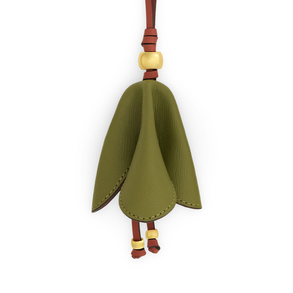 Abalorio de piel en forma de flor bitono Lauren en Verde salvia/terracota 2
