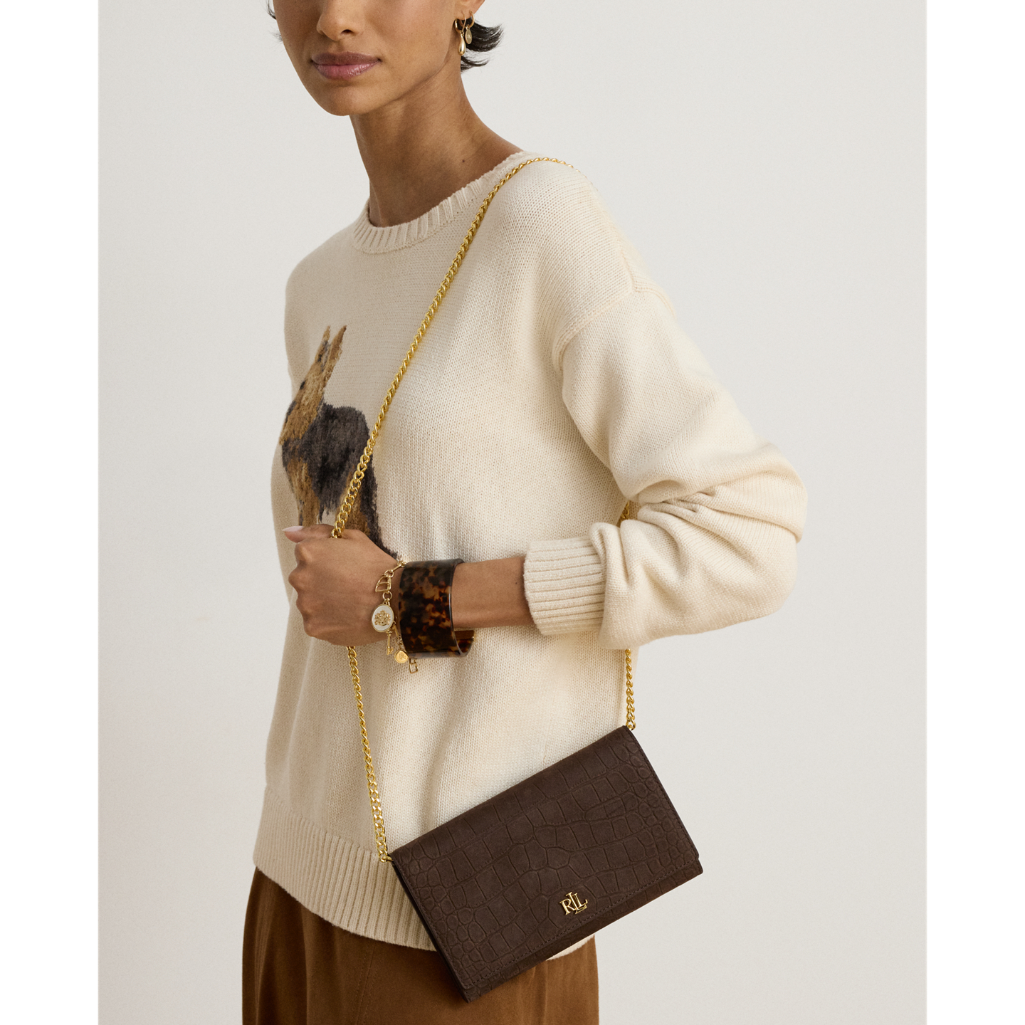 Женская сумка Ralph Lauren Croc-Embossed Medium Adair II Crossbody, цвет: Каштановый коричневый — фото 3