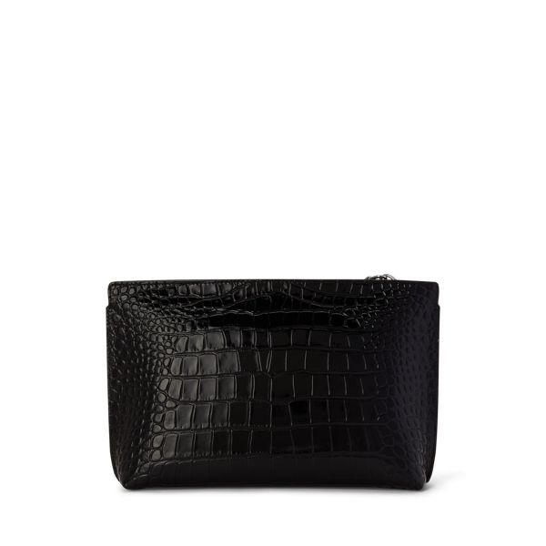 Chain-Trim Embossed Leather Large Pouch