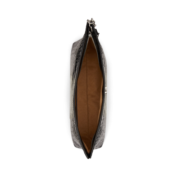 Chain-Trim Embossed Leather Large Pouch