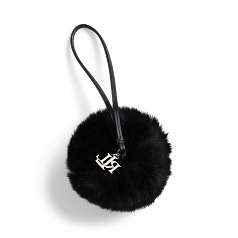 Женский брелок Ralph Lauren Leather & Shearling Pom-Pom Bag Charm, цвет: Чёрный