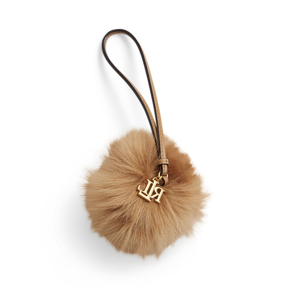 Camel Leather & Shearling Pom-Pom Bag Charm Lauren 2