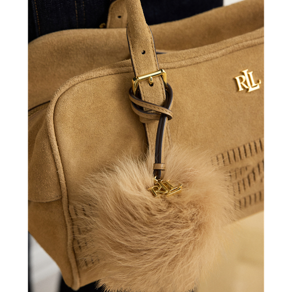 Camel Leather & Shearling Pom-Pom Bag Charm Lauren 3