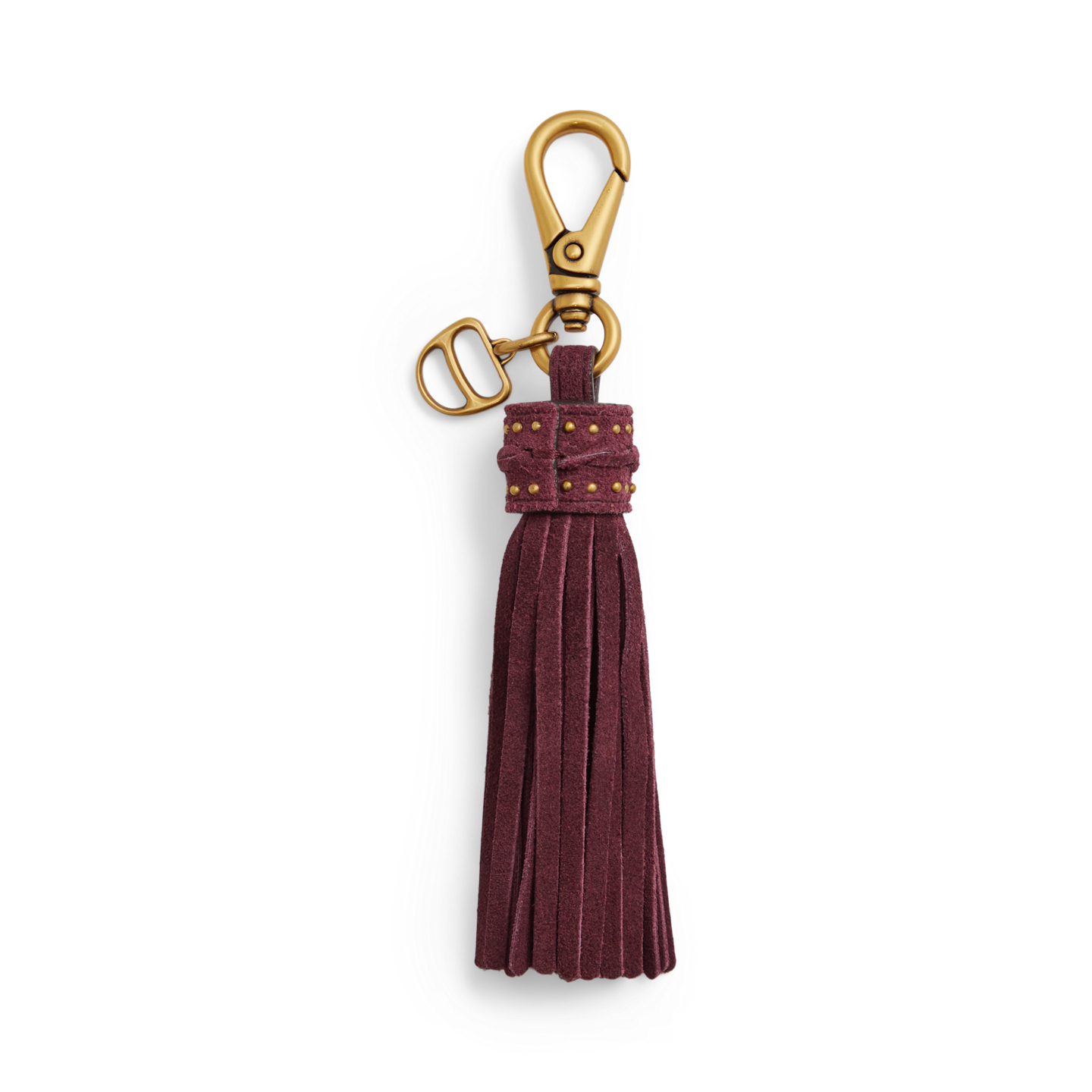 Брелок Ralph Lauren D-Ring & Studded Suede Tassel Charm, цвет: Тёмный гранатовый — фото 1