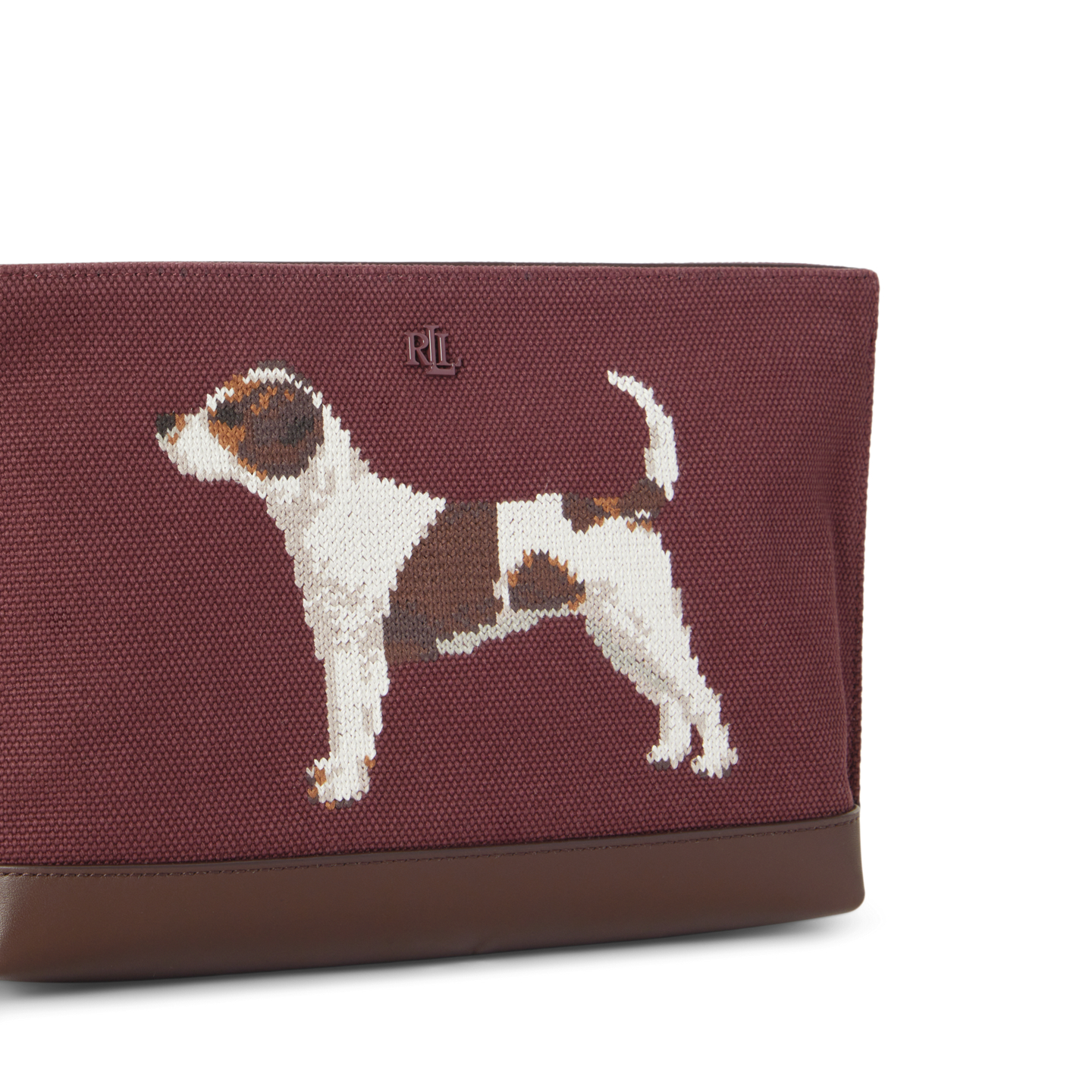 Женская сумка Ralph Lauren Dog-Embroidered Canvas Large Pouch, цвет: Тёмный гранатовый — фото 3