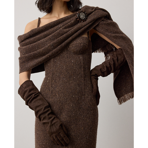 Longs gants en agneau velours Ralph Lauren Collection en Chocolat 3