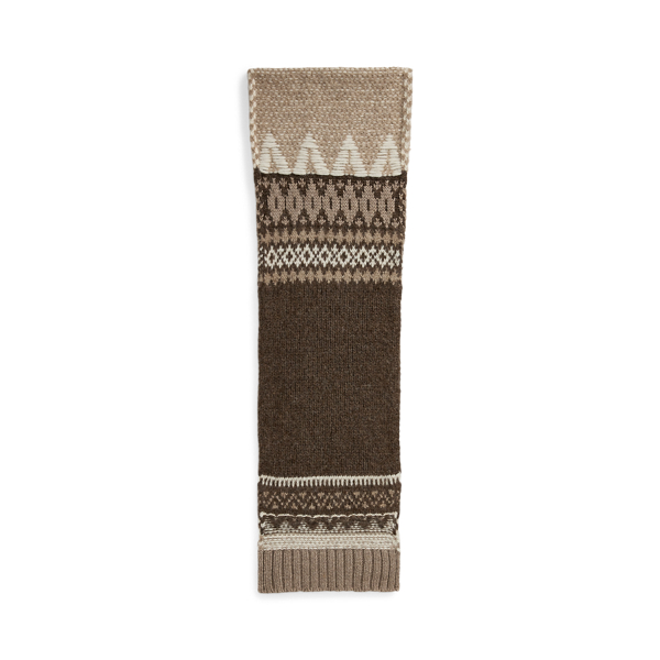 Taupe Multi Jacquard-Knit Cashmere-Blend Scarf Ralph Lauren Collection 1