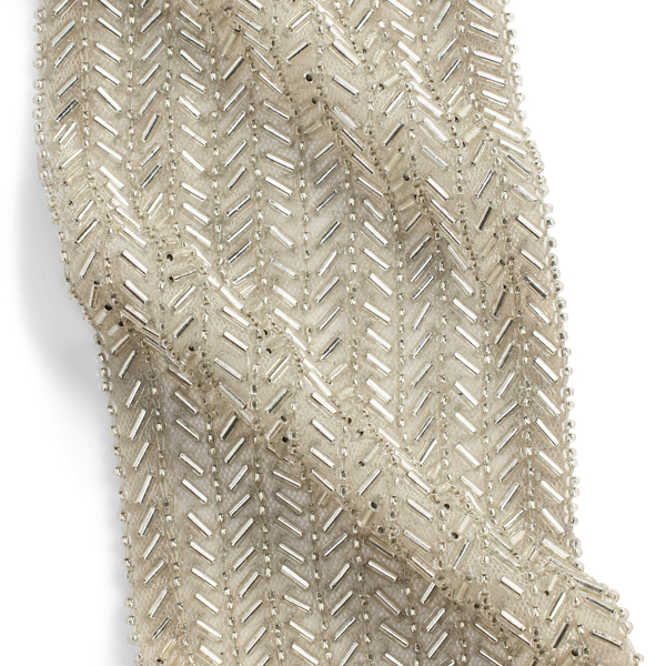 Silver Beaded Fringe-Trim Georgette Scarf Ralph Lauren Collection 3