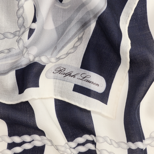 Icon Navy/Cream Striped Cashmere-Silk Pashmina Scarf Ralph Lauren Collection 3