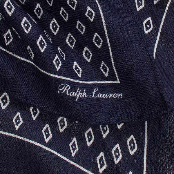 Icon Navy/Cream Art Deco-Print Linen Neckerchief Ralph Lauren Collection 3