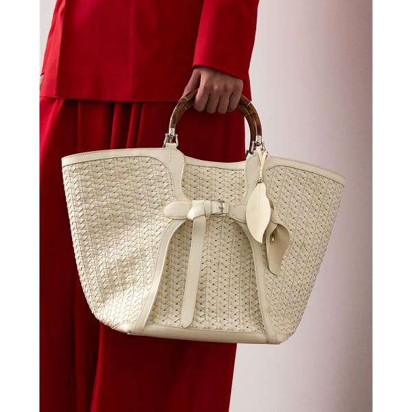 Breloque de sac fleur en vachette Ralph Lauren Collection en Cr&egrave;me luxueux 3