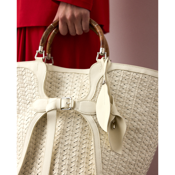 Breloque de sac fleur en vachette Ralph Lauren Collection en Cr&egrave;me luxueux 4