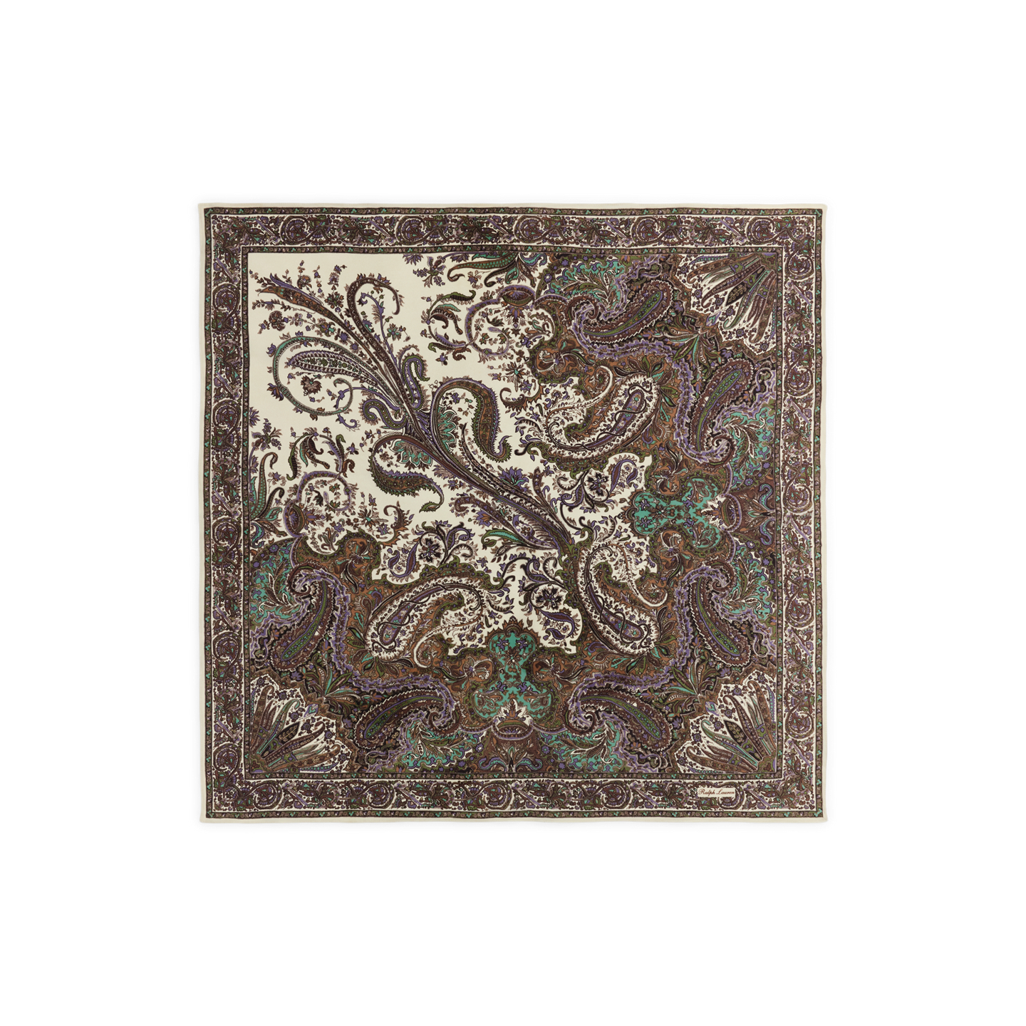 Женский шарф Ralph Lauren Paisley Crepe de Chine Square, цвет: Рыжевато-коричневый разноцветный — фото 1