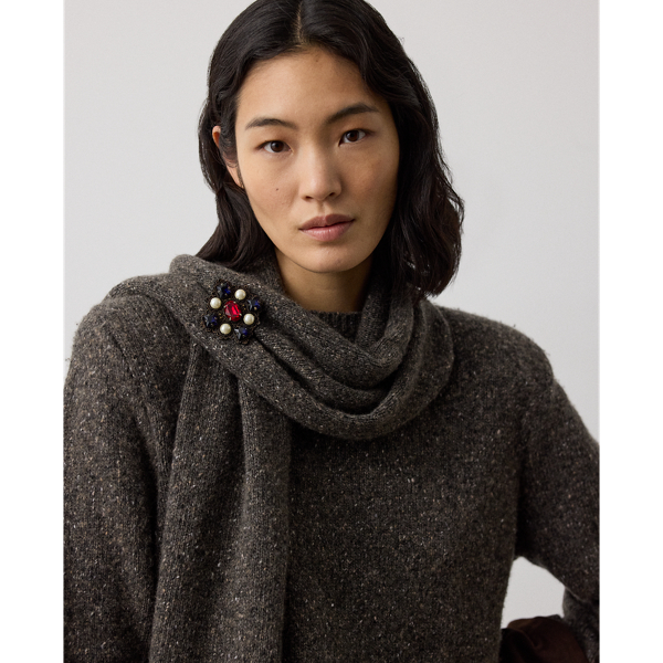 Taupe Grey Melange Cashmere Donegal Scarf Ralph Lauren Collection 3