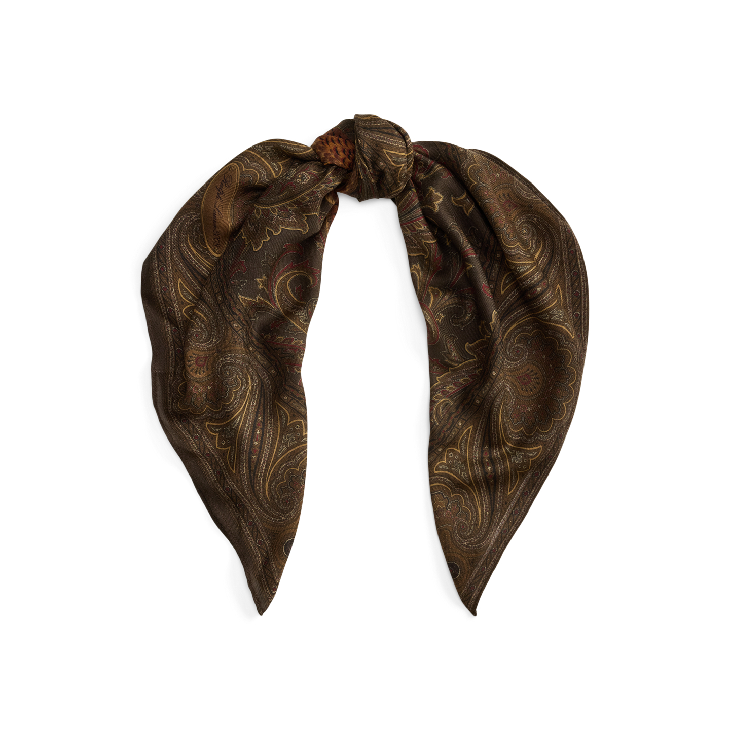 Женский шарф Ralph Lauren Pheasant Paisley Cashmere Square, цвет: Светло-коричневый разноцветный — фото 3
