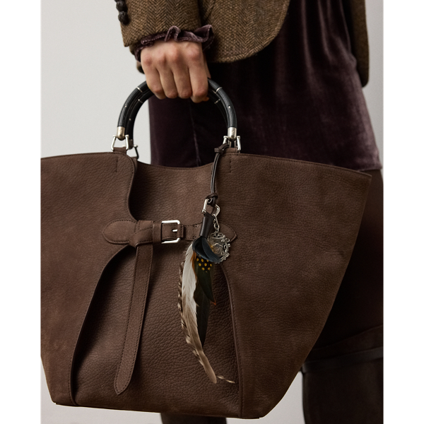 Brown Multi Goatskin & Feathers Bag Charm Ralph Lauren Collection 3
