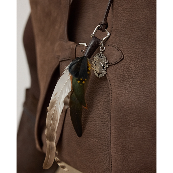 Brown Multi Goatskin & Feathers Bag Charm Ralph Lauren Collection 4