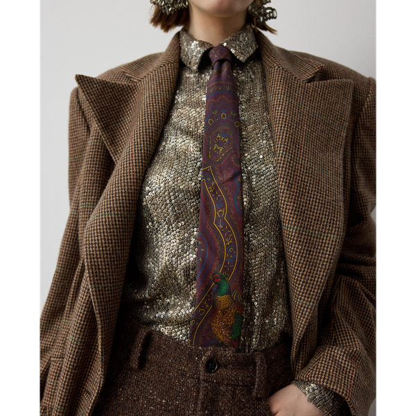 Luggage Brown Multi Pheasant Paisley Silk Twill Tie Ralph Lauren Collection 5