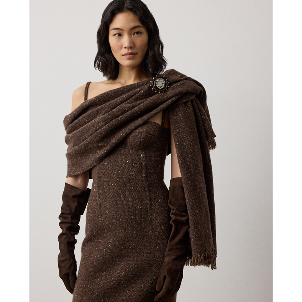 Brown Multi Wool-Blend Donegal Tweed Fringe Scarf Ralph Lauren Collection 3