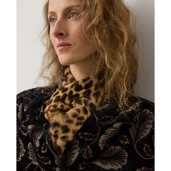 Tan Multi Leopard-Print Haircalf Scarf Ralph Lauren Collection 3