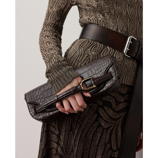 Clutch Welington en alligator Ralph Lauren Collection en Brun RL 7