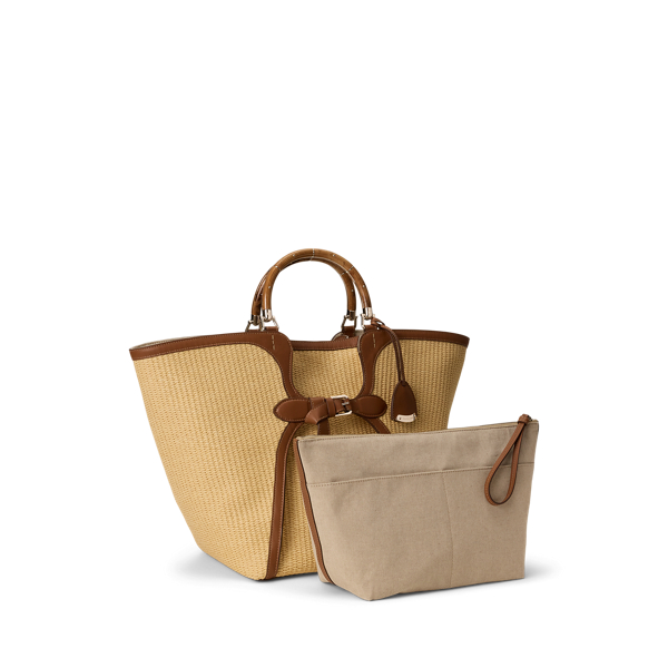 ■POLO RALPH LAUREN■ W Raffia Medium North South Tote Multi Big Pony Raffia Large Tote
