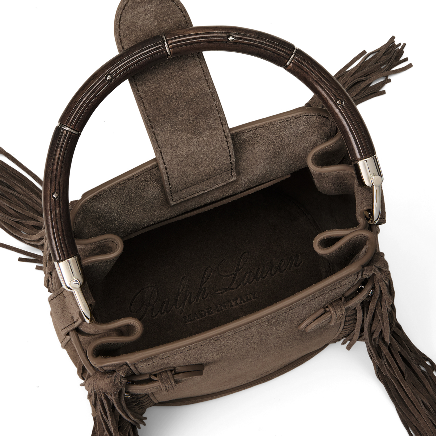 Женская сумка Ralph Lauren The Ralph Calf-Suede Small Bucket, цвет: Тёмный серо-коричневый — фото 3