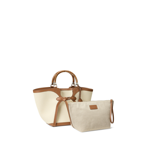 Gewebte Tragetasche Ralph mit Leder Ralph Lauren Collection in Lux-Creme/RL-Gold 3