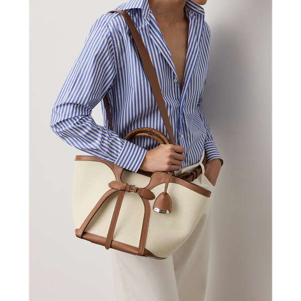 Gewebte Tragetasche Ralph mit Leder Ralph Lauren Collection in Lux-Creme/RL-Gold 8