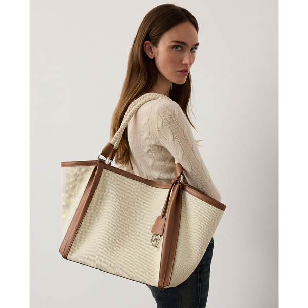Lux Cream/RL Gold RL 888 Calfskin-Trim Woven Tote Ralph Lauren Collection 7
