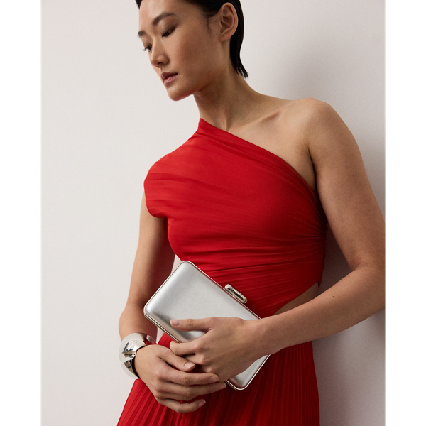 Silver Evening Clutch in Metallic Calfskin Ralph Lauren Collection 7