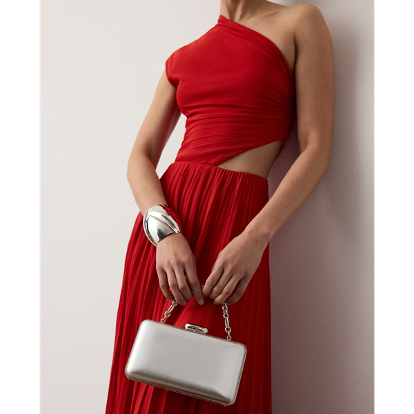 Silver Evening Clutch in Metallic Calfskin Ralph Lauren Collection 8