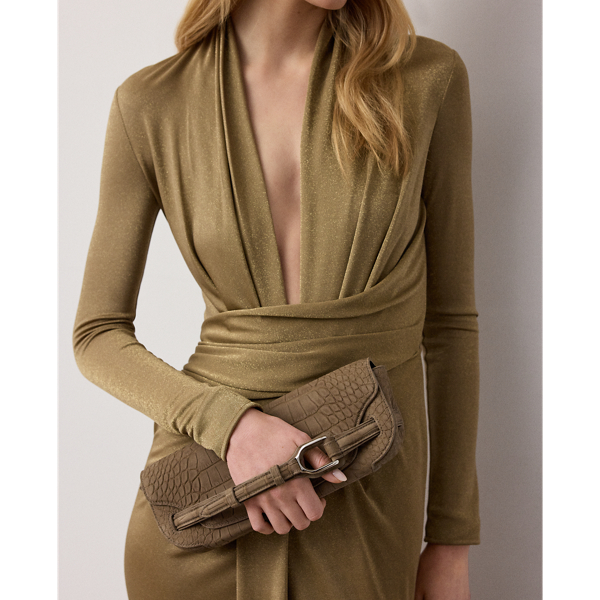 Dark Taupe Welington Nubuck Alligator Clutch Ralph Lauren Collection 7