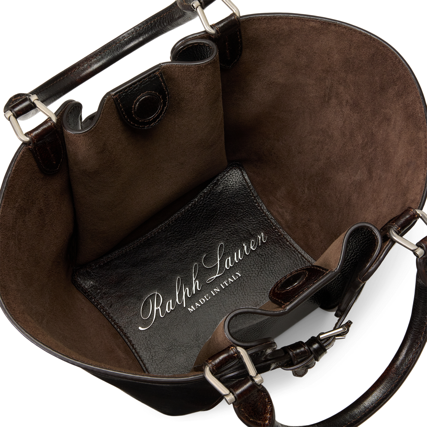 Женская сумка Ralph Lauren The Ralph Distressed Leather Mini Tote, цвет: Винтажный коричневый — фото 3