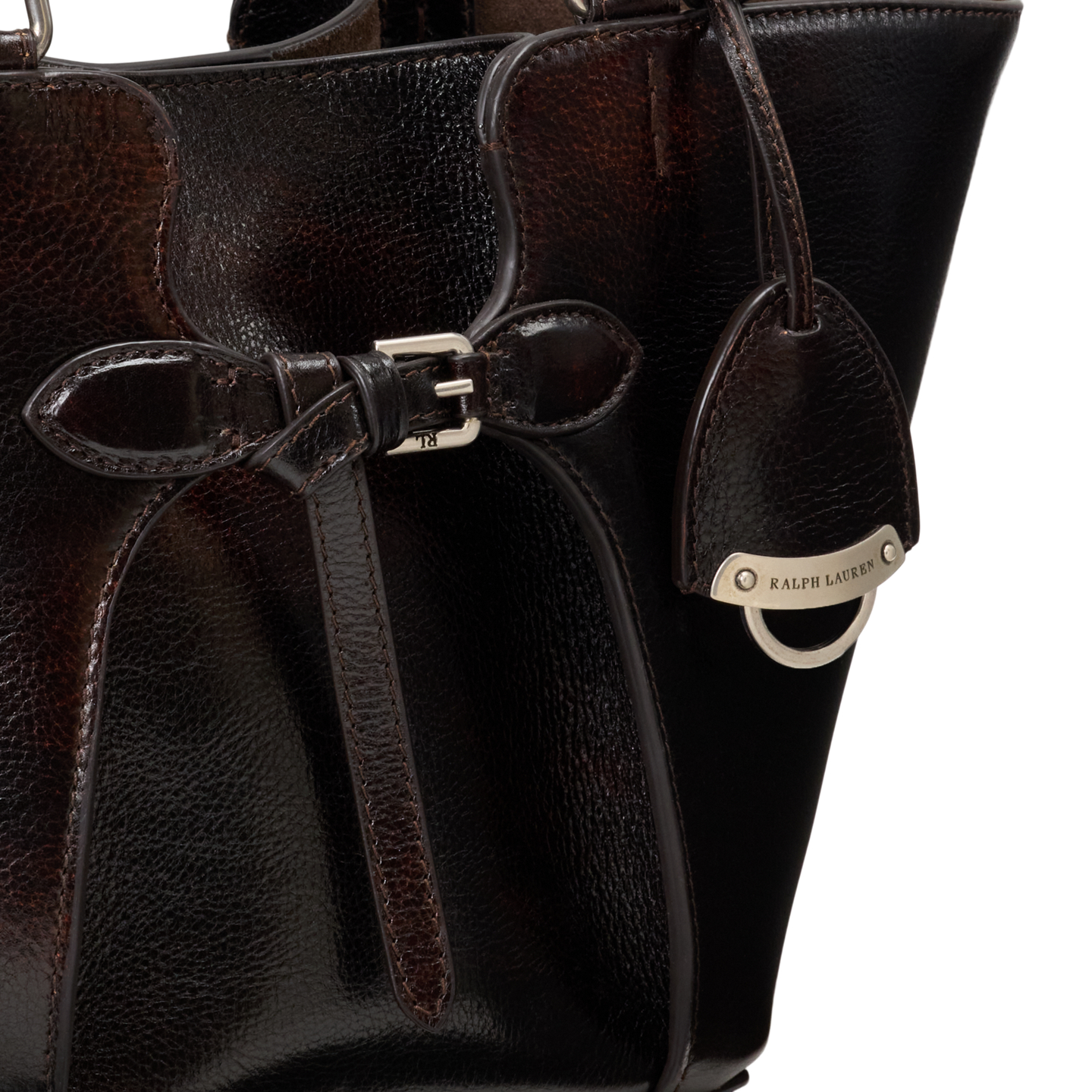 Женская сумка Ralph Lauren The Ralph Distressed Leather Mini Tote, цвет: Винтажный коричневый — фото 4