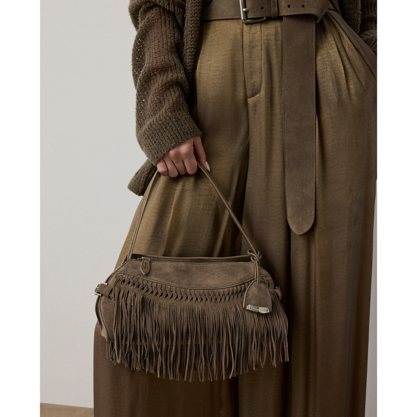Женская сумка Ralph Lauren The Ralph Calf-Suede Small Shoulder, цвет: Тёмный серо-коричневый — фото 4