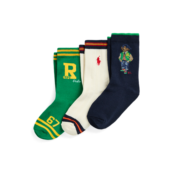 Assorted Polo Bear Crew Sock 3-Pack Boys 2-7 1