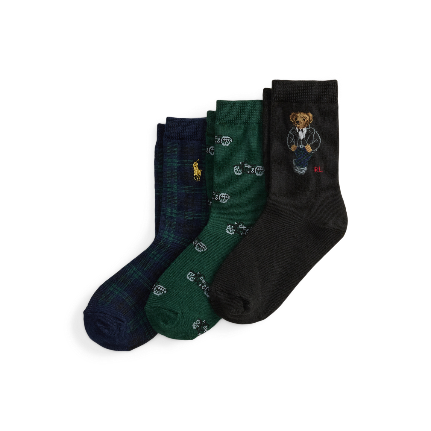 Носки Bear для детей, средней высоты, 3 шт. — Ralph Lauren, цвет: Чёрный — фото 1