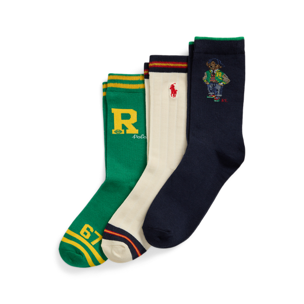 Assorted Polo Bear Crew Sock 3-Pack Boys 8-20 1