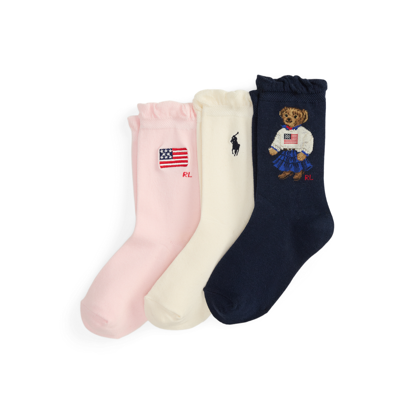 Носки Bear для детей, средней высоты, 3 шт. — Ralph Lauren, цвет: Тёмно-синий / Слоновая кость — фото 1