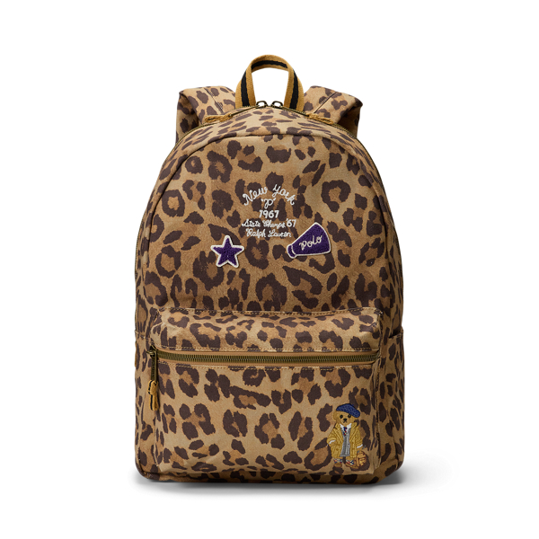Polo Bear Leopard-Print Canvas Backpack