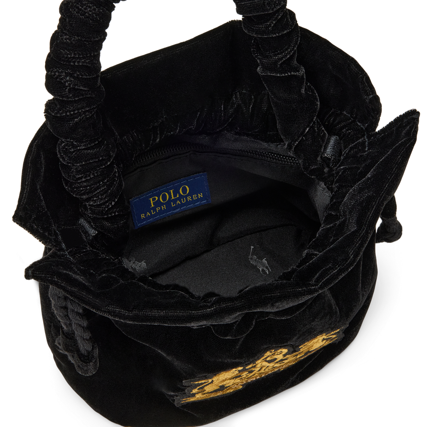 Детская сумка Ralph Lauren Embroidered Crest Logo Velvet, цвет: Чёрный — фото 3