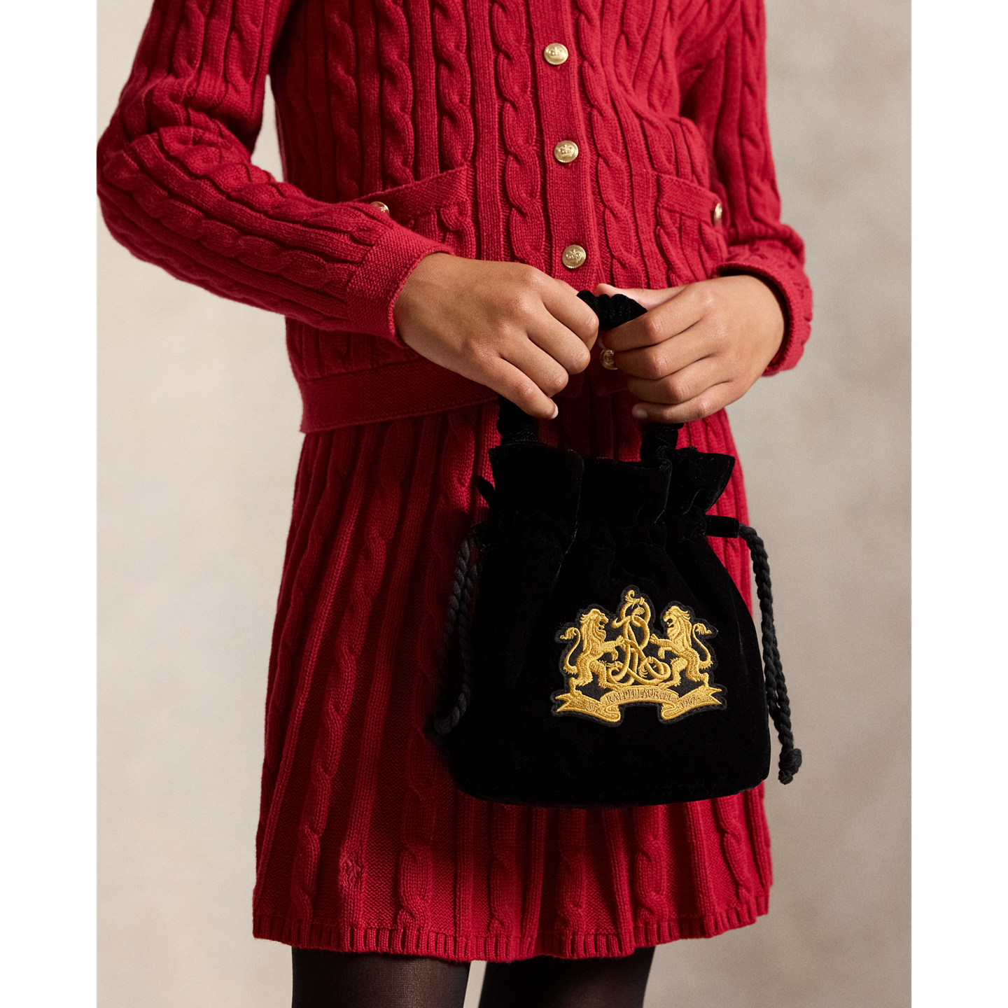 Детская сумка Ralph Lauren Embroidered Crest Logo Velvet, цвет: Чёрный — фото 5