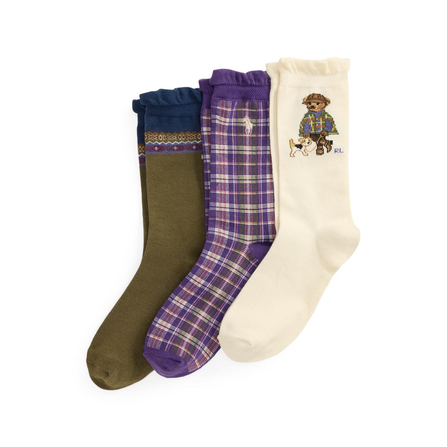 Носки Bear для детей, средней высоты, 3 шт. — Ralph Lauren, цвет: Слоновая кость / Фиолетовый — фото 1