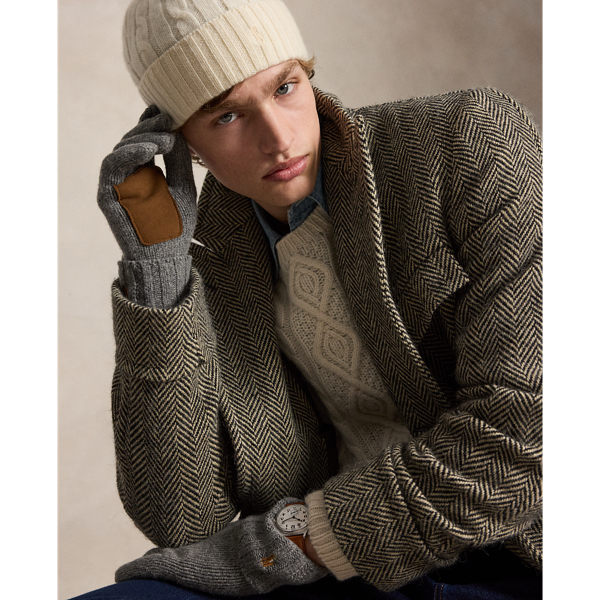 Leather-Trim Wool Touchscreen Gloves