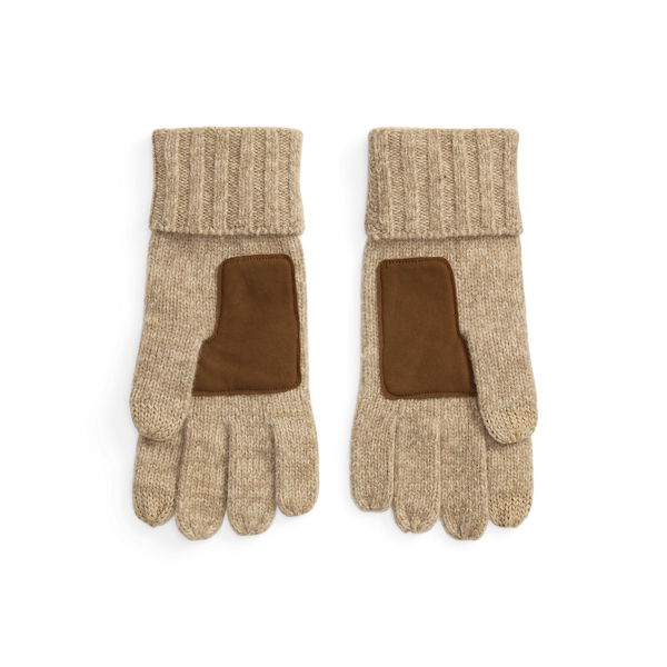 Oatmeal Leather-Trim Wool Touchscreen Gloves Polo Ralph Lauren 2